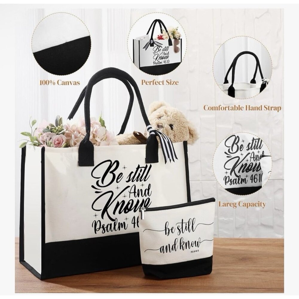 2 Pcs Christian Gift Set for Women Faith Religious Christmas Tote Makeup Pen Bag